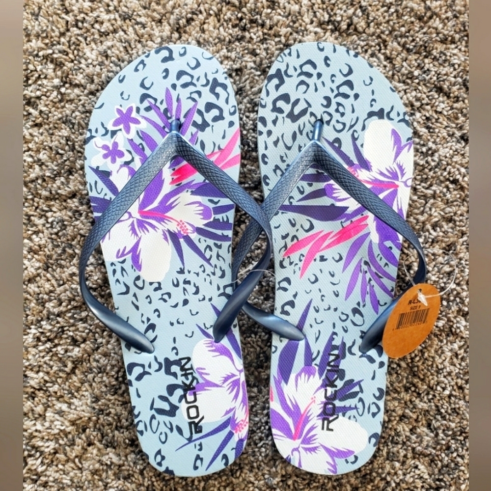 NWT, ROCKIN, Floral, Sandals, Flip Flops